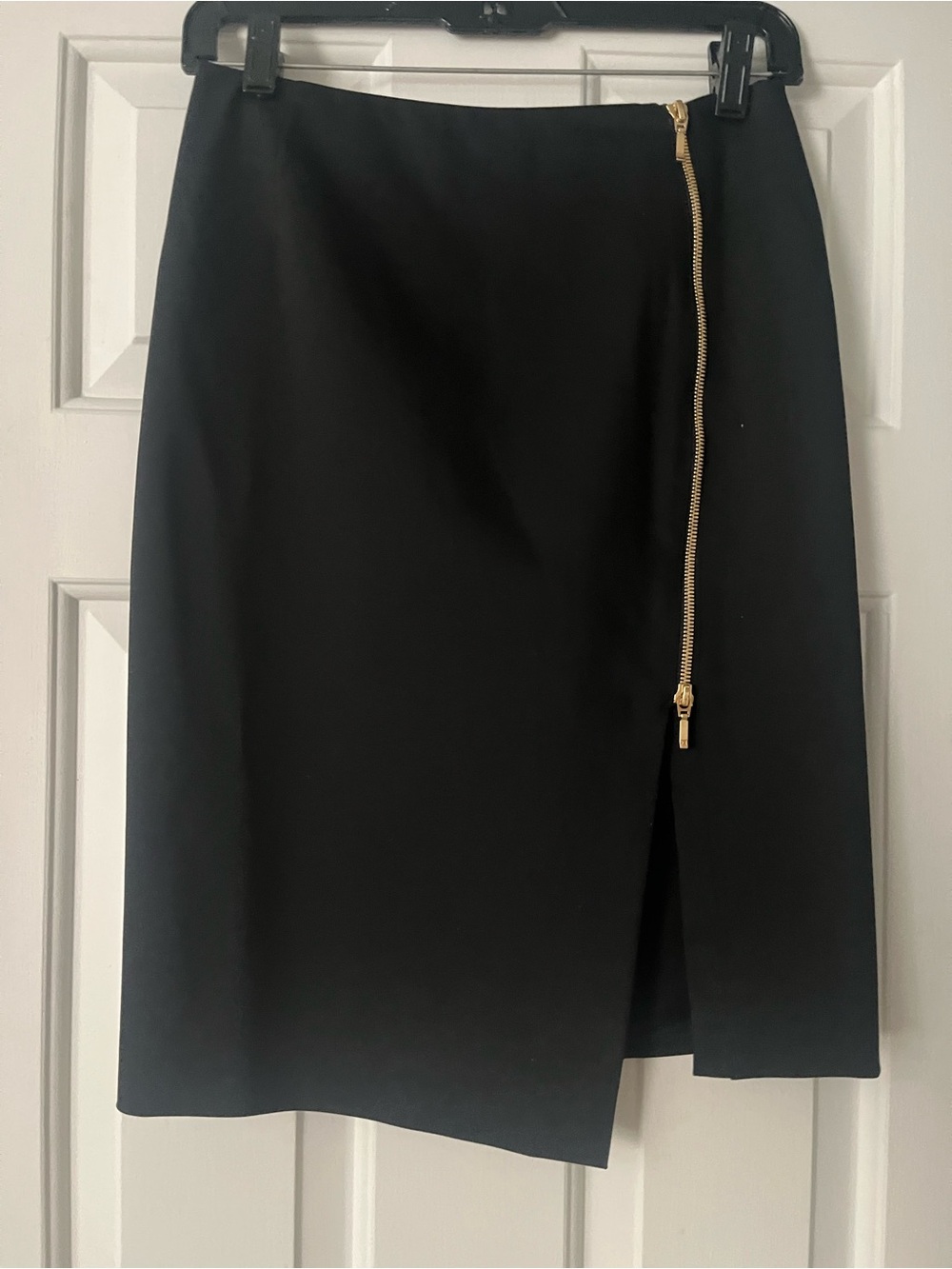 Escada Black Pencil Skirt with Gold Zip Detail